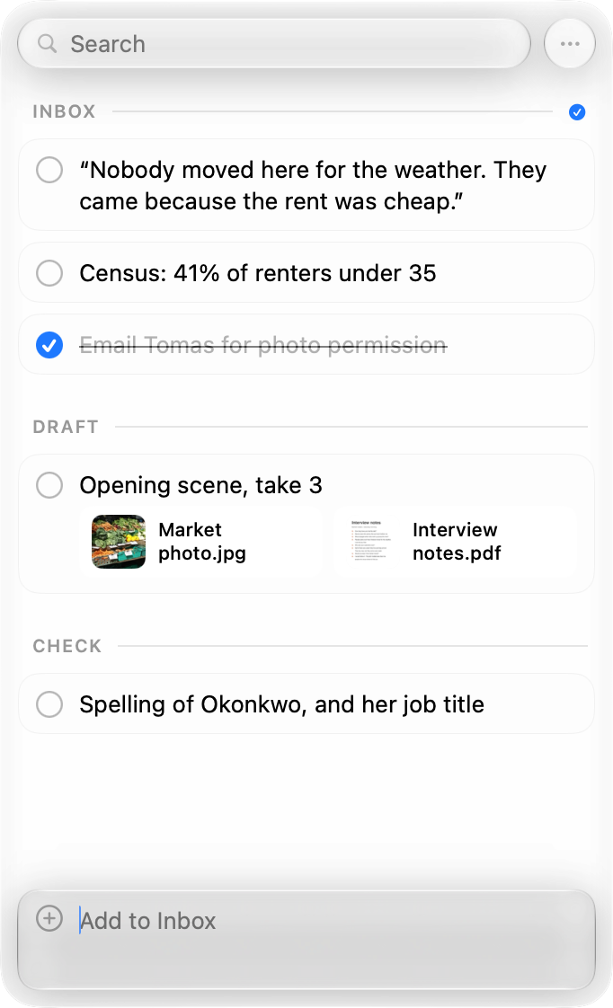 The Pixph capture panel holding a writer's notes for an article